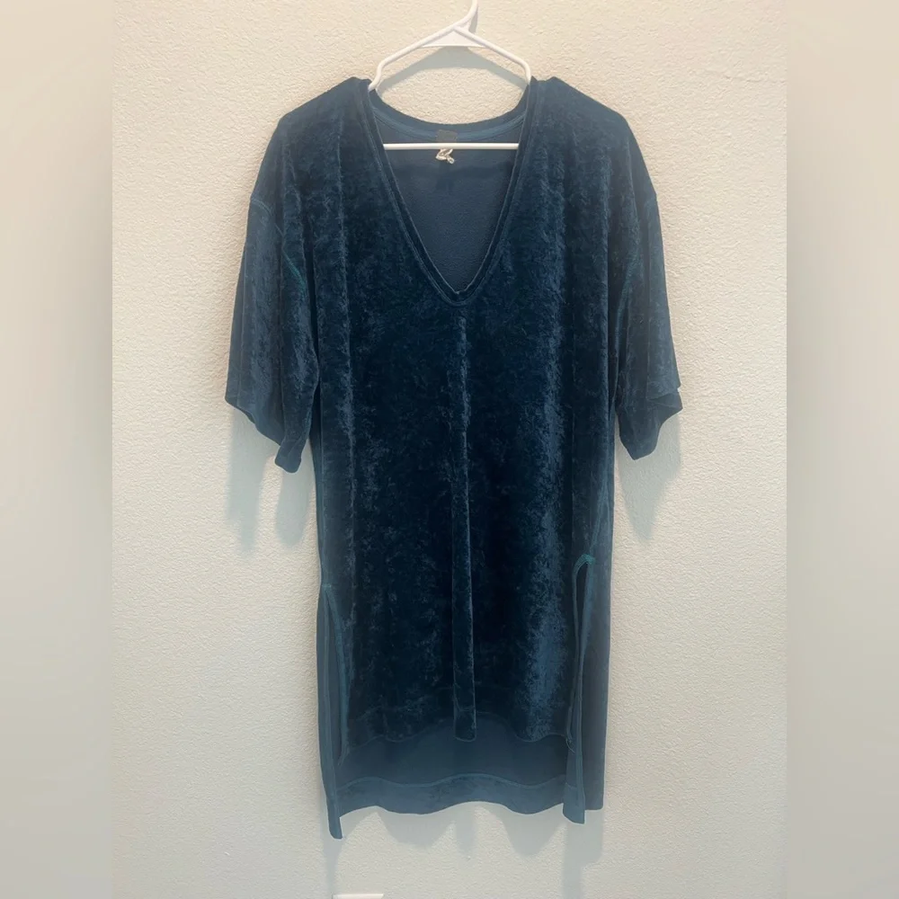 FP We The Free Jewel Blue Crushed Velvet V-Neck High Low Tunic Dress -Sz Small - Picture 2 of 8